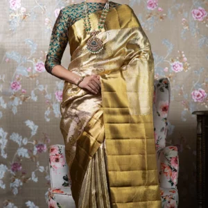 Gold and Silver Zari Woven Kanchipuram Tissue Saree - WW 25451